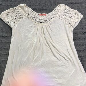 Velvet Cream Crochet Accent Blouse